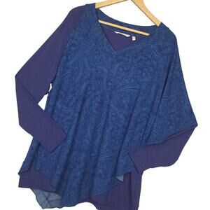 Soft Surroundings Women's Shawl Long Sleeve Top Sz PXL Floral Blue Purple EUC